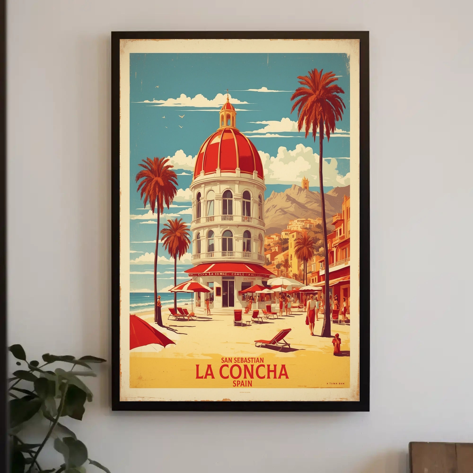 La Concha Beach Vintage Travel Poster PosterGoat