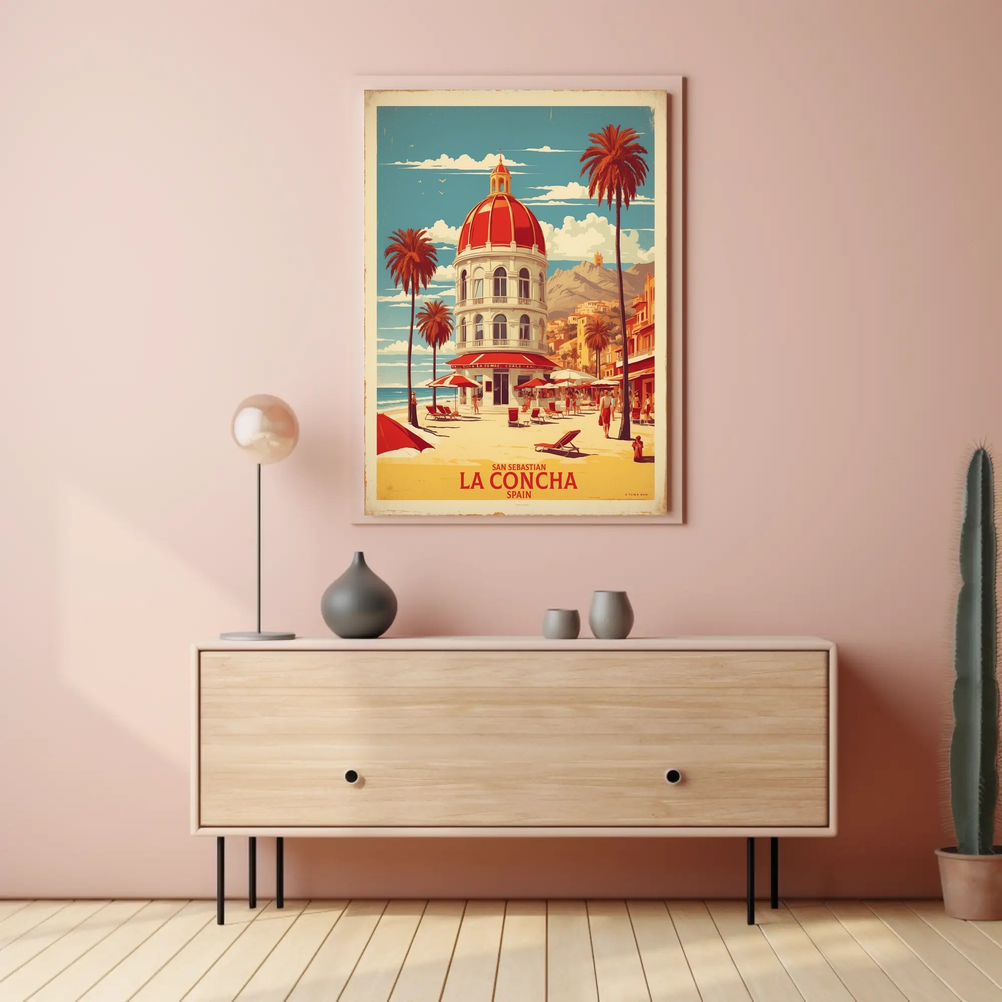 La Concha Beach Vintage Travel Poster PosterGoat