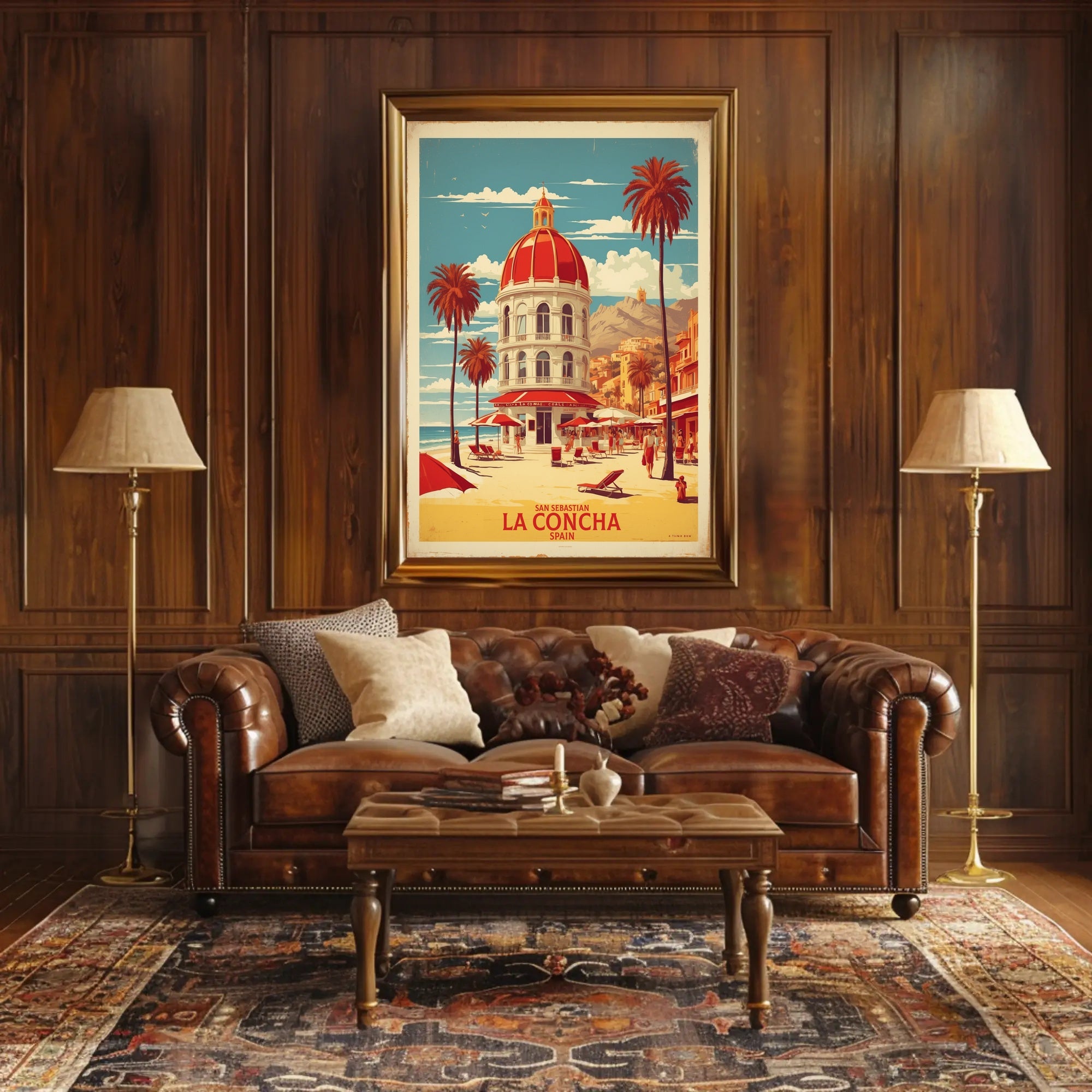 La Concha Beach Vintage Travel Poster PosterGoat