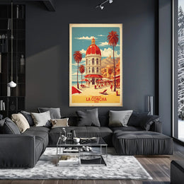 La Concha Beach Vintage Travel Poster PosterGoat