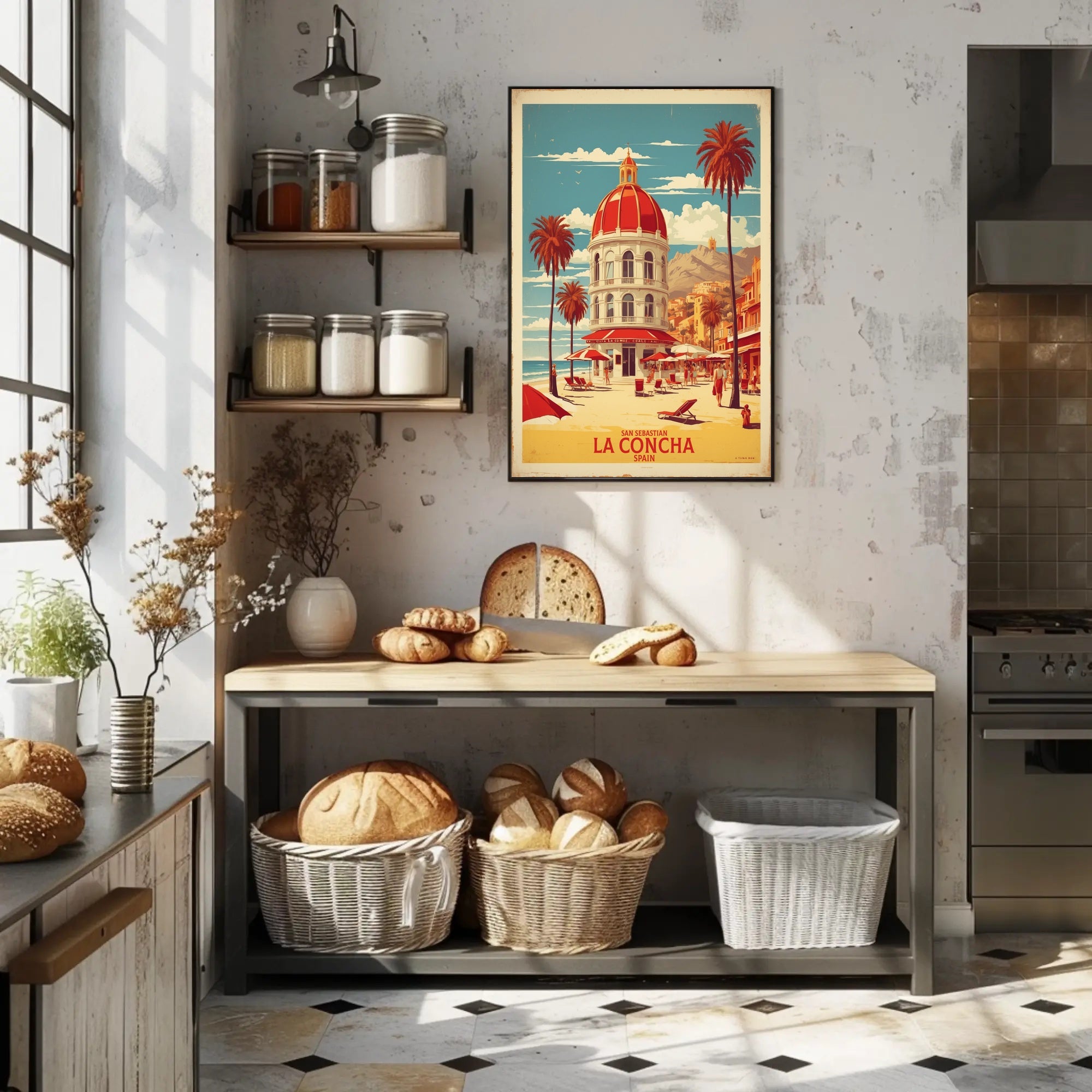 La Concha Beach Vintage Travel Poster PosterGoat
