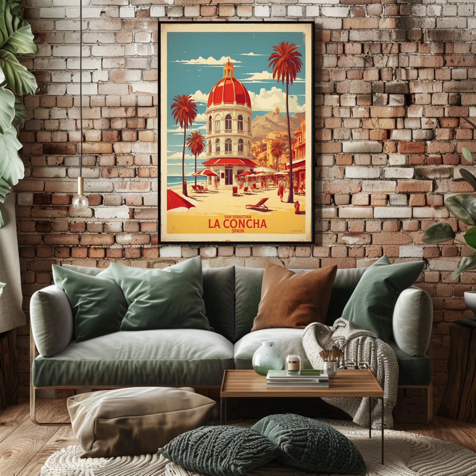 La Concha Beach Vintage Travel Poster PosterGoat