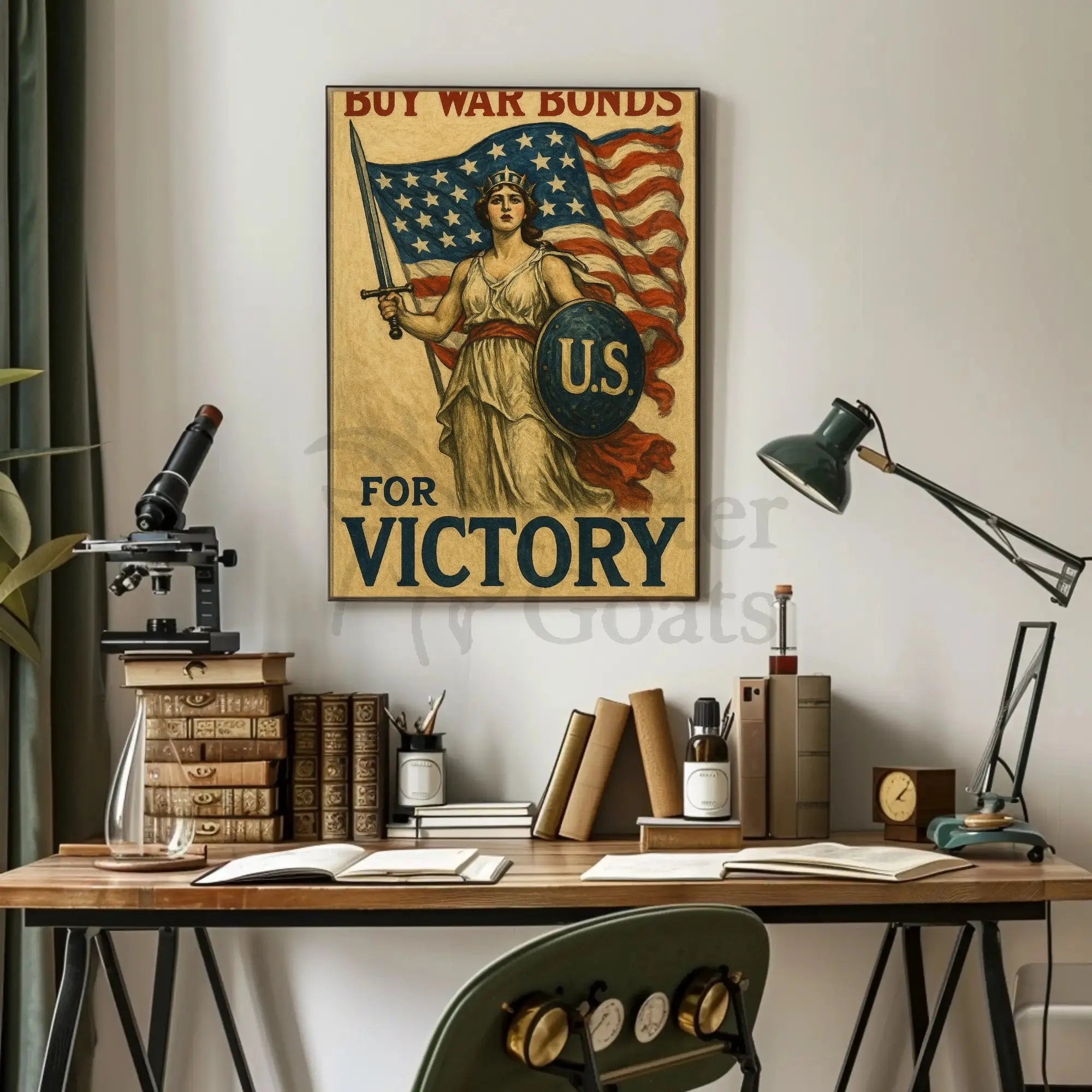 Lady Liberty Inspires Patriotism WWII Propaganda Poster PosterGoat