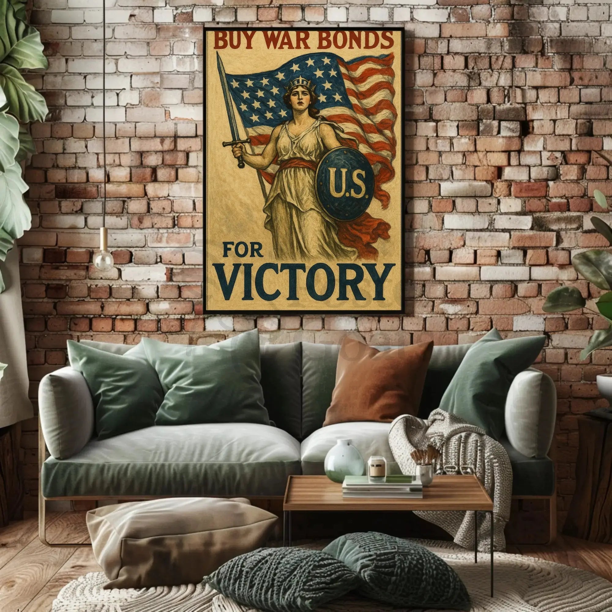 Lady Liberty Inspires Patriotism WWII Propaganda Poster PosterGoat