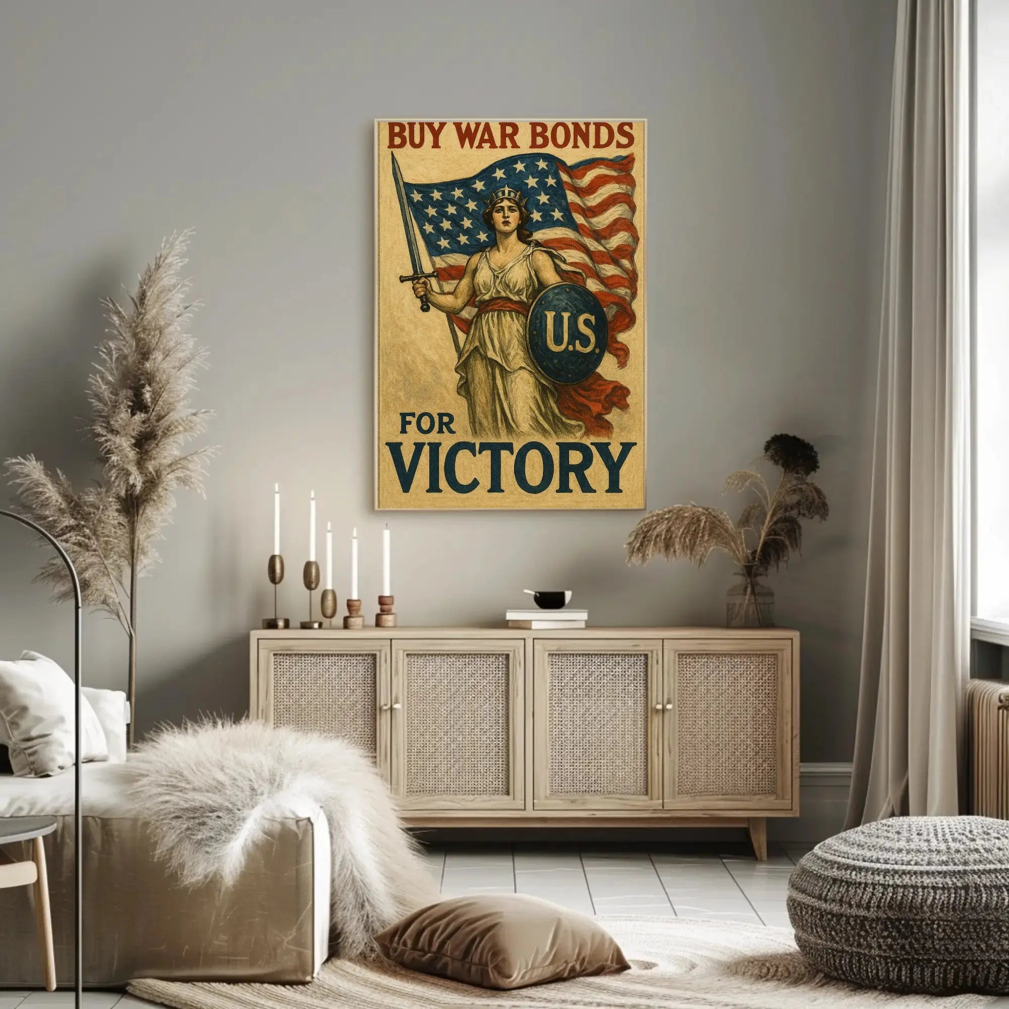Lady Liberty Inspires Patriotism WWII Propaganda Poster PosterGoat