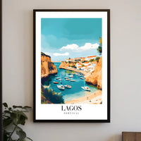 Lagos Coastal Harbor Scene: Modern Travel Poster PosterGoat