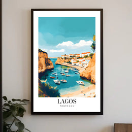 Lagos Coastal Harbor Scene: Modern Travel Poster PosterGoat