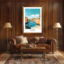 Lagos Coastal Harbor Scene: Modern Travel Poster PosterGoat