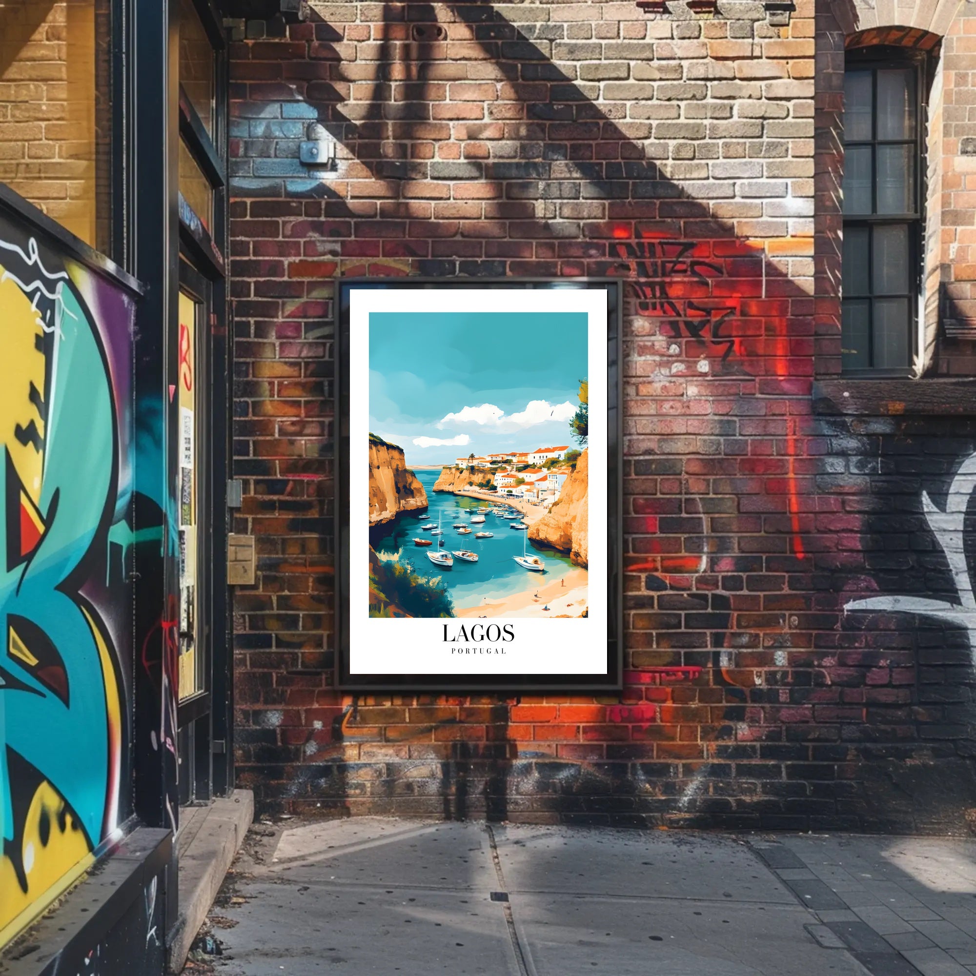 Lagos Coastal Harbor Scene: Modern Travel Poster PosterGoat