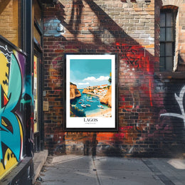 Lagos Coastal Harbor Scene: Modern Travel Poster PosterGoat
