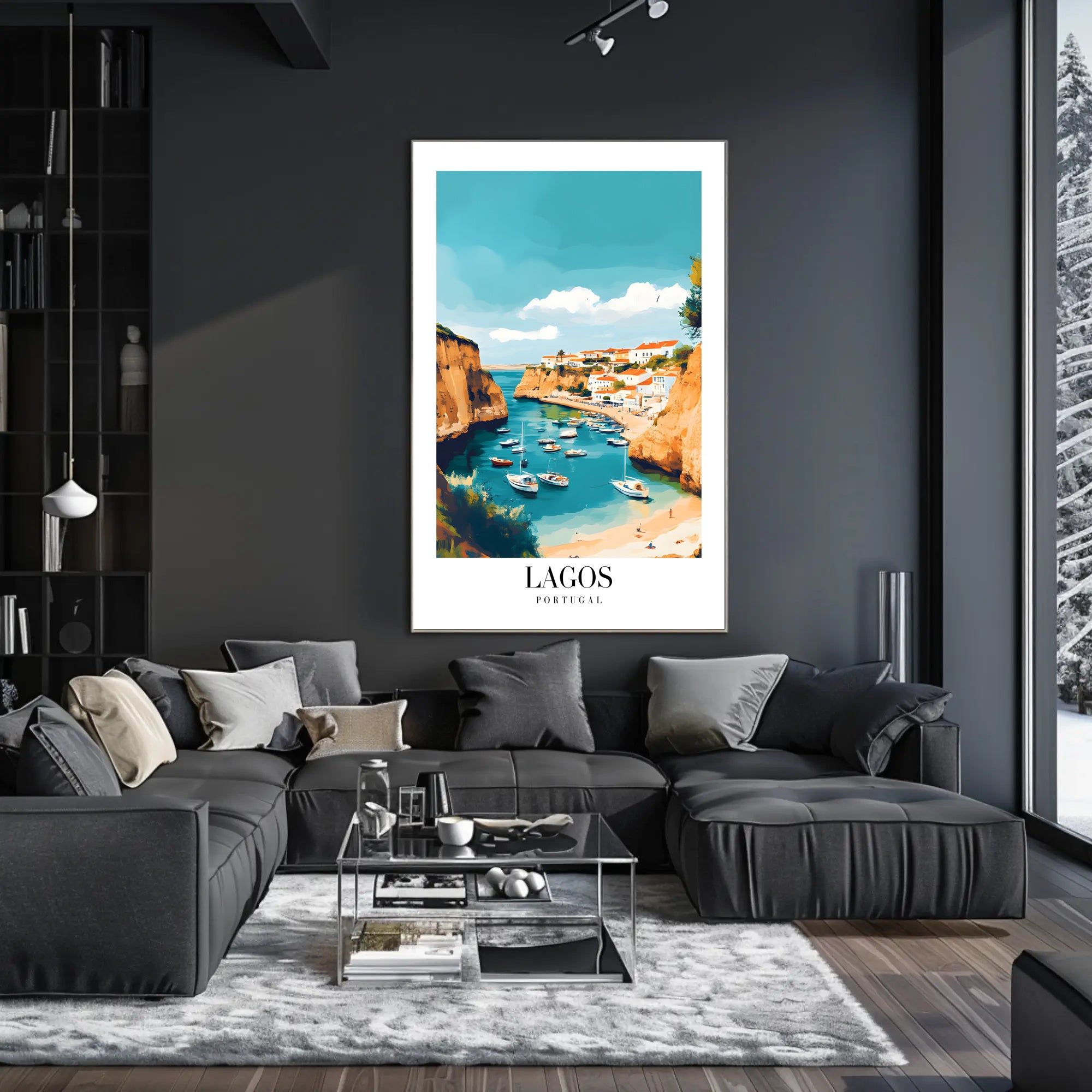 Lagos Coastal Harbor Scene: Modern Travel Poster PosterGoat