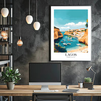 Lagos Coastal Harbor Scene: Modern Travel Poster PosterGoat