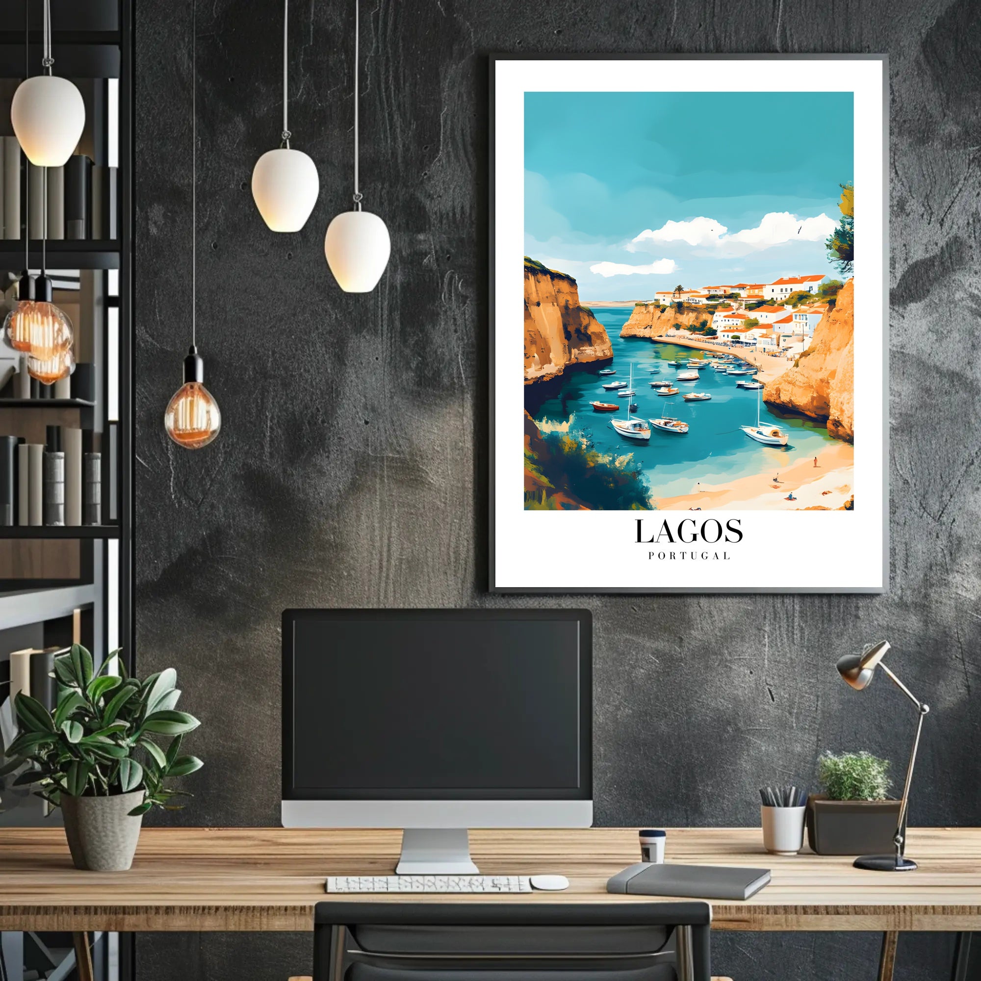 Lagos Coastal Harbor Scene: Modern Travel Poster PosterGoat