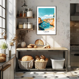 Lagos Coastal Harbor Scene: Modern Travel Poster PosterGoat