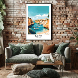 Lagos Coastal Harbor Scene: Modern Travel Poster PosterGoat