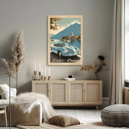 Lake Como Vintage Travel Art with Classic Car Travel Poster PosterGoat