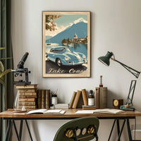 Lake Como Vintage Travel Art with Classic Car Travel Poster PosterGoat