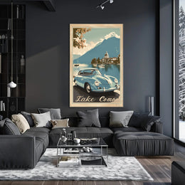 Lake Como Vintage Travel Art with Classic Car Travel Poster PosterGoat