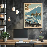 Lake Como Vintage Travel Art with Classic Car Travel Poster PosterGoat