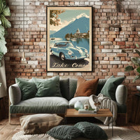 Lake Como Vintage Travel Art with Classic Car Travel Poster PosterGoat