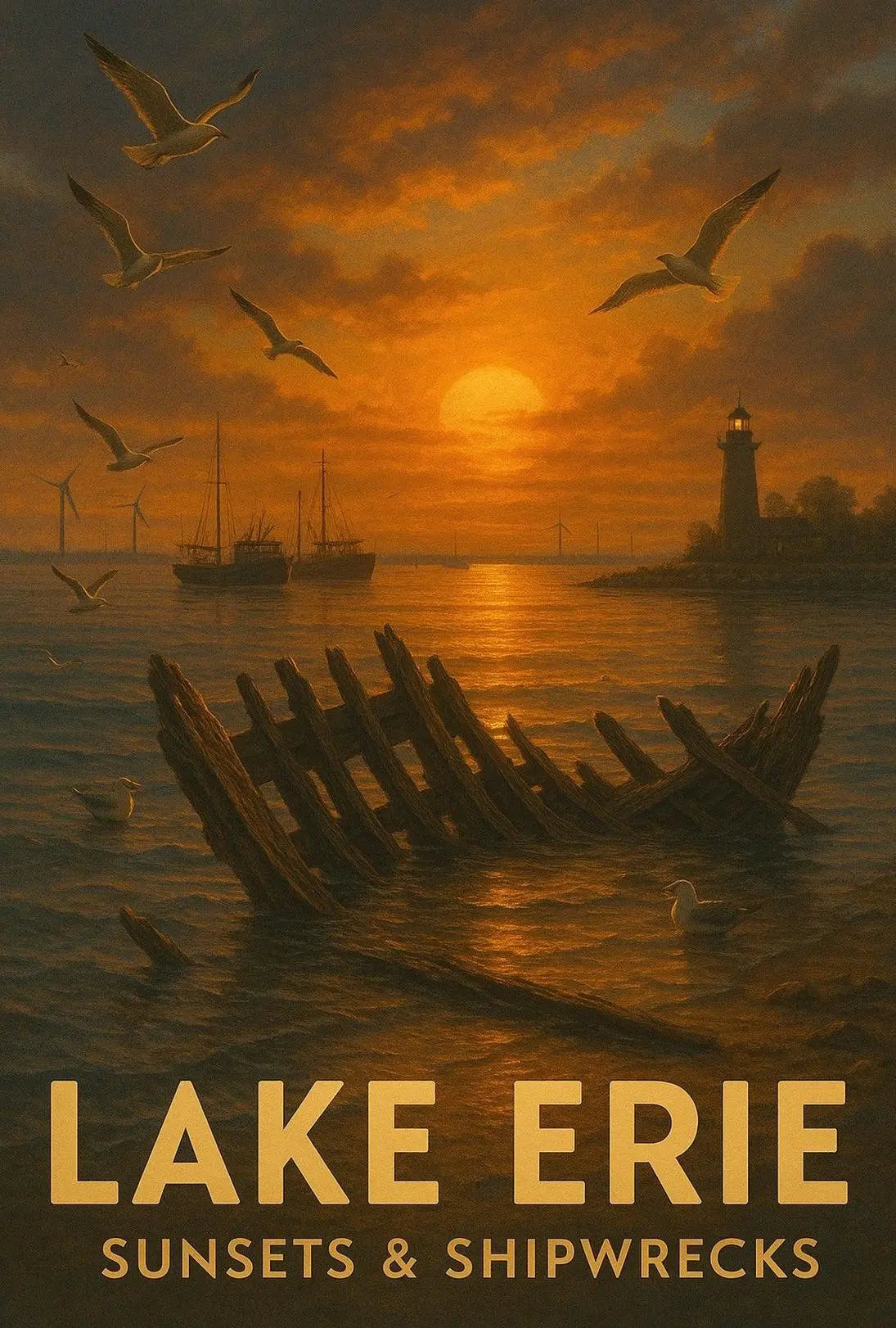 Lake Erie Maritime Sunset Historical Art Poster PosterGoat