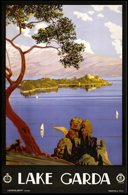 Lake Garda Tranquil Art Deco Travel Poster PosterGoat