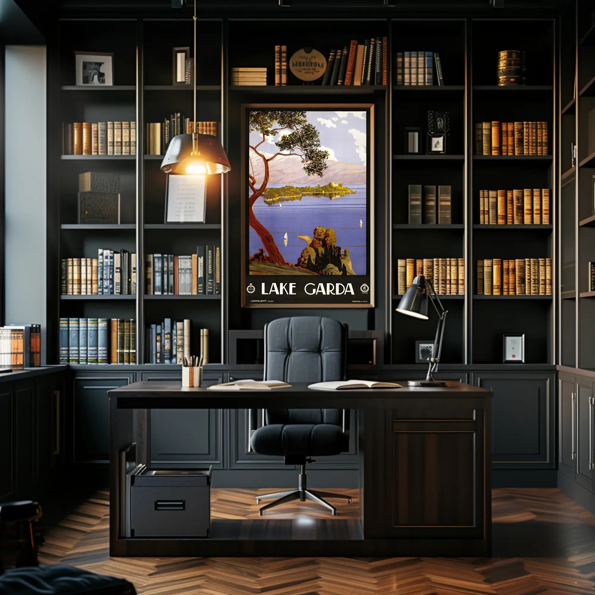 Lake Garda Tranquil Art Deco Travel Poster PosterGoat