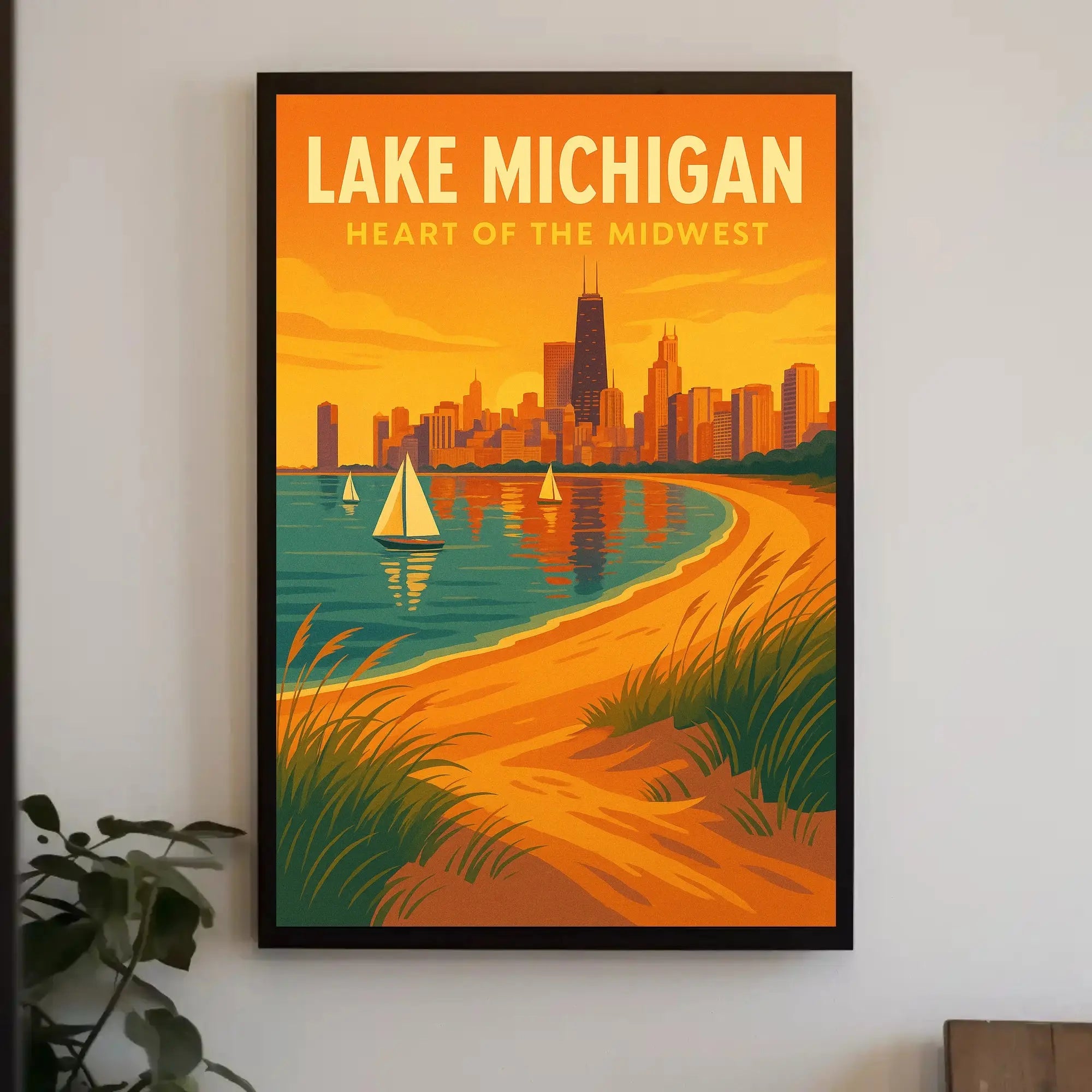 Lake Michigan Chicago Skyline Retro Travel Poster PosterGoat