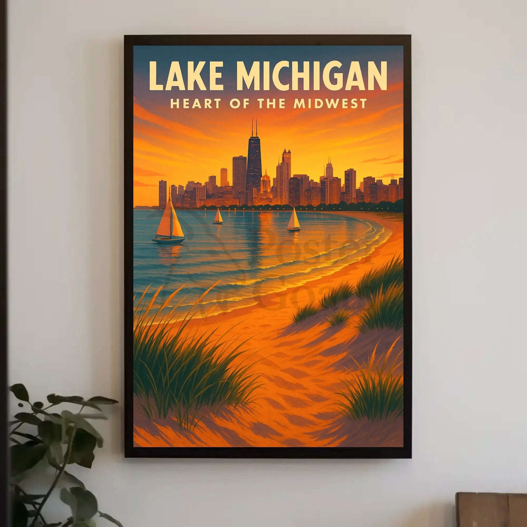 Lake Michigan's Chicago Skyline Vintage Travel Poster PosterGoat