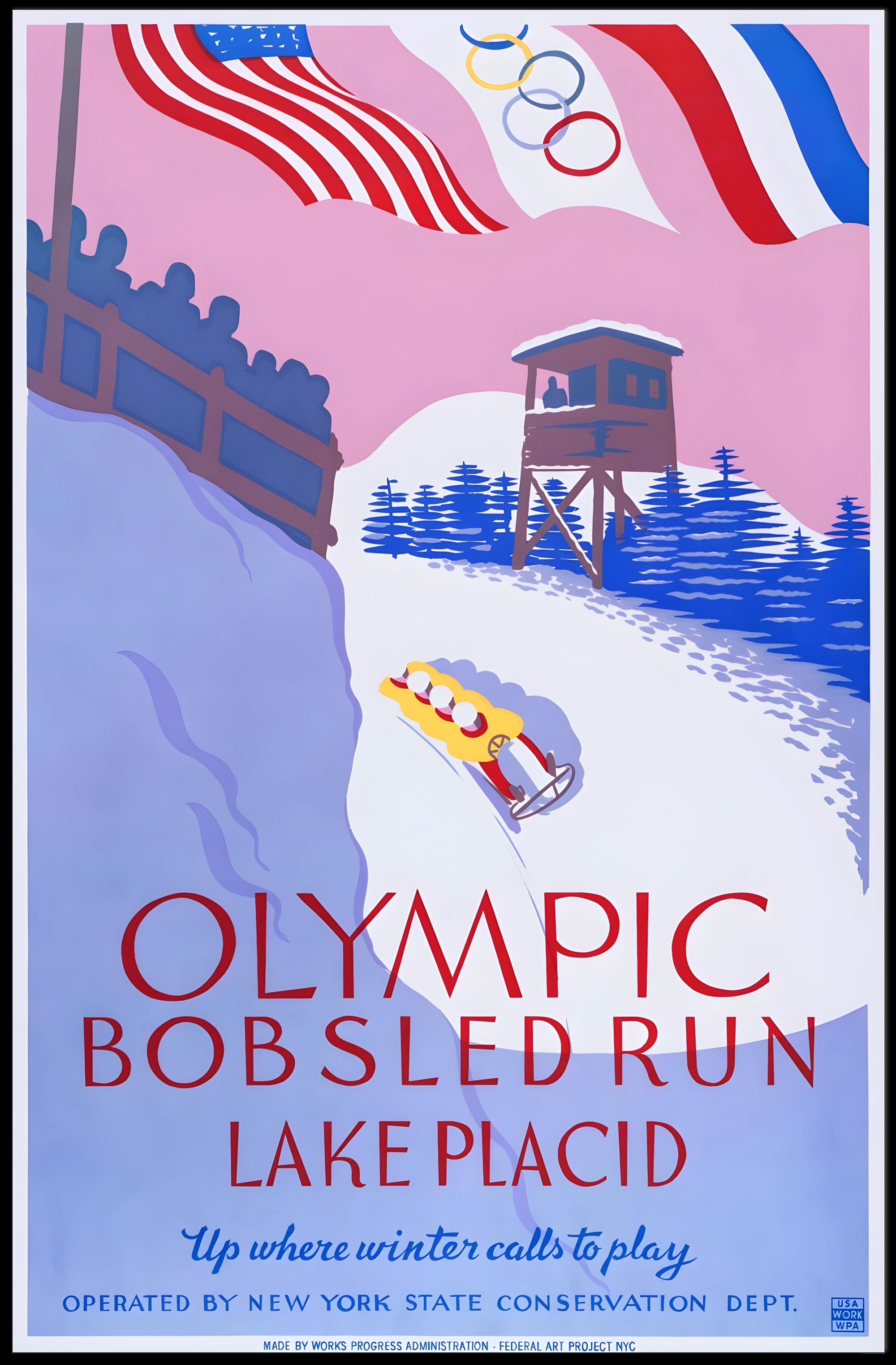 Lake Placid 1930s Olympic Bobsled Run Sports Poster PosterGoat