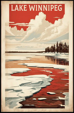 Lake Winnipeg Winter Serenity Vintage Travel Poster PosterGoat
