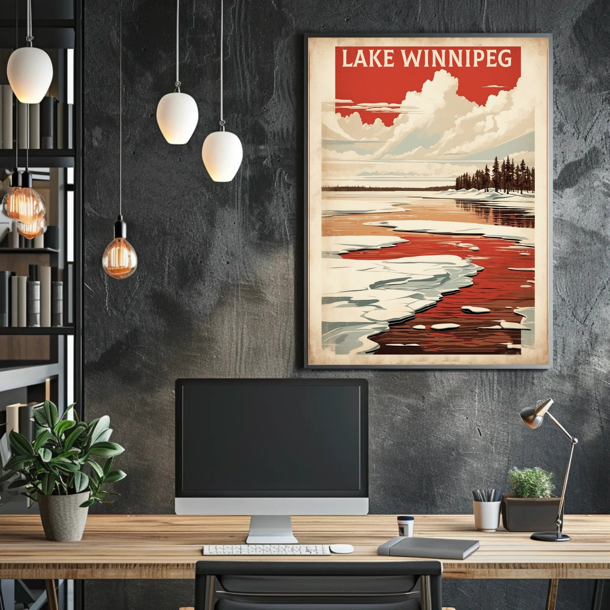 Lake Winnipeg Winter Serenity Vintage Travel Poster PosterGoat