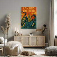 Lansing Michigan Retro Travel and Cultural Heritage Poster PosterGoat