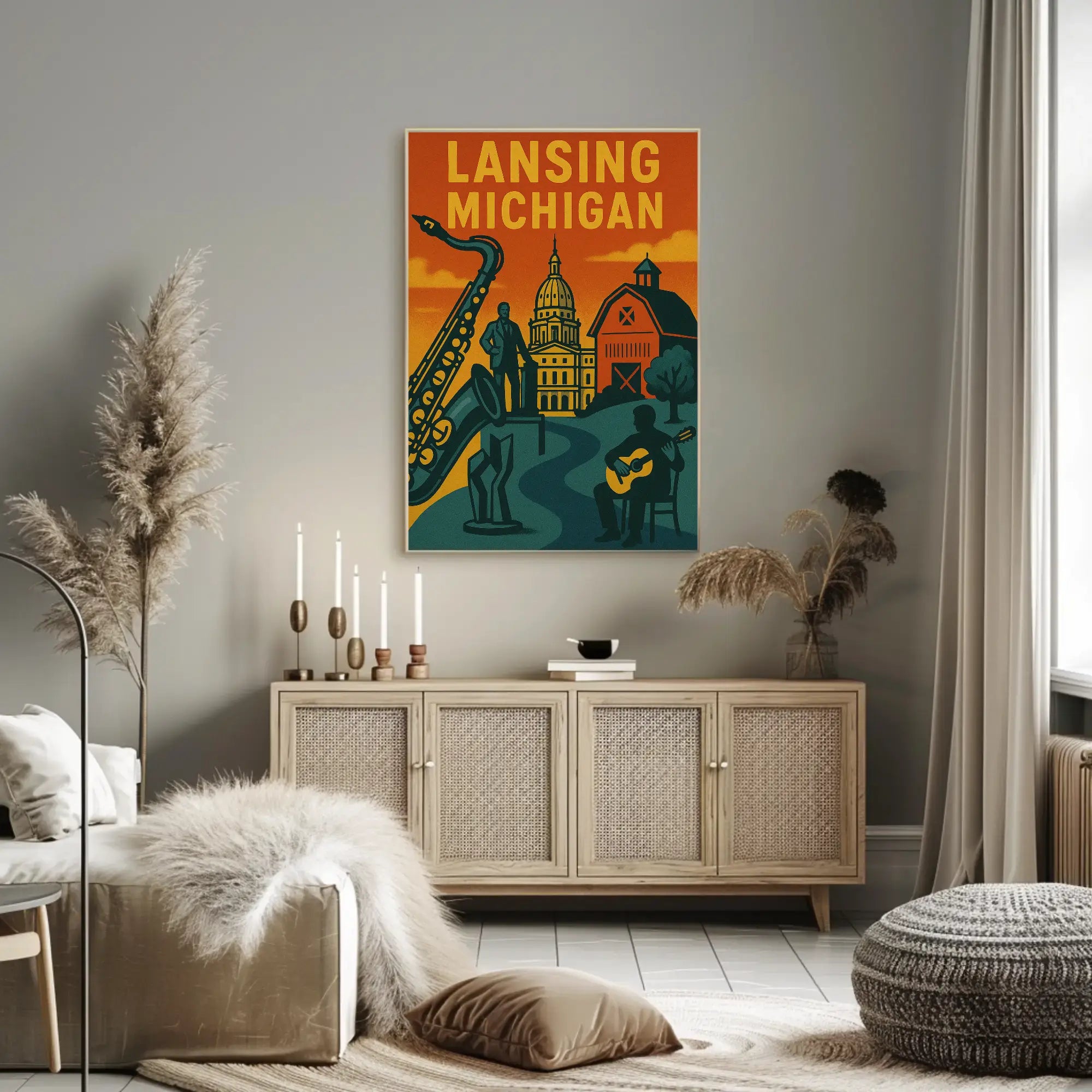 Lansing Michigan Retro Travel and Cultural Heritage Poster PosterGoat