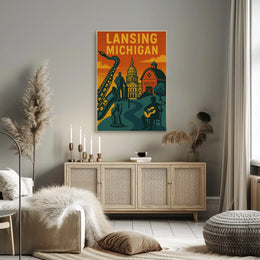 Lansing Michigan Retro Travel and Cultural Heritage Poster PosterGoat