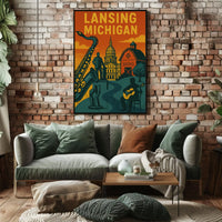 Lansing Michigan Retro Travel and Cultural Heritage Poster PosterGoat