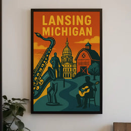 Lansing Michigan Retro Travel and Cultural Heritage Poster PosterGoat