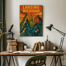 Lansing Michigan Retro Travel and Cultural Heritage Poster PosterGoat