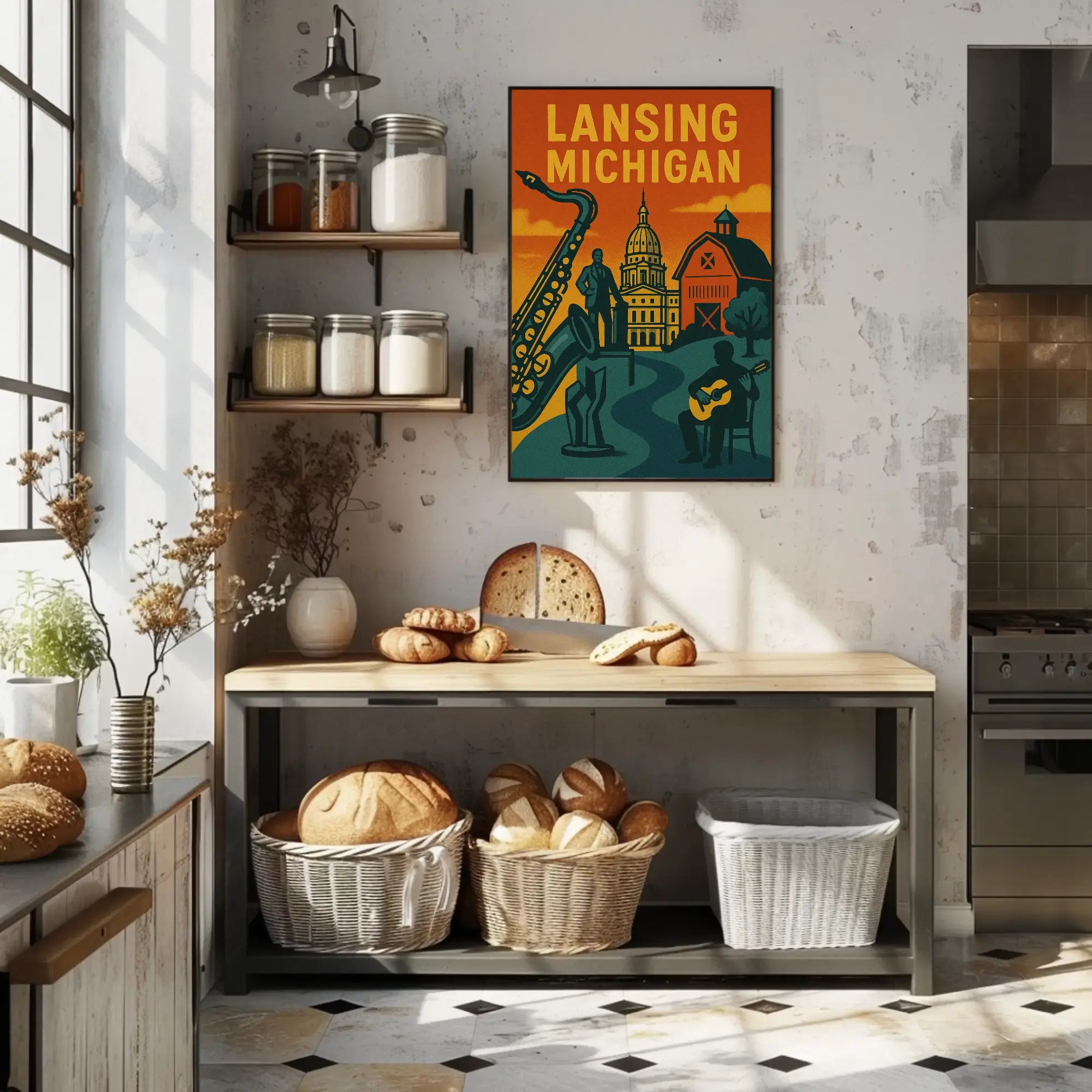 Lansing Michigan Retro Travel and Cultural Heritage Poster PosterGoat