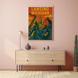 Lansing Michigan Retro Travel and Cultural Heritage Poster PosterGoat