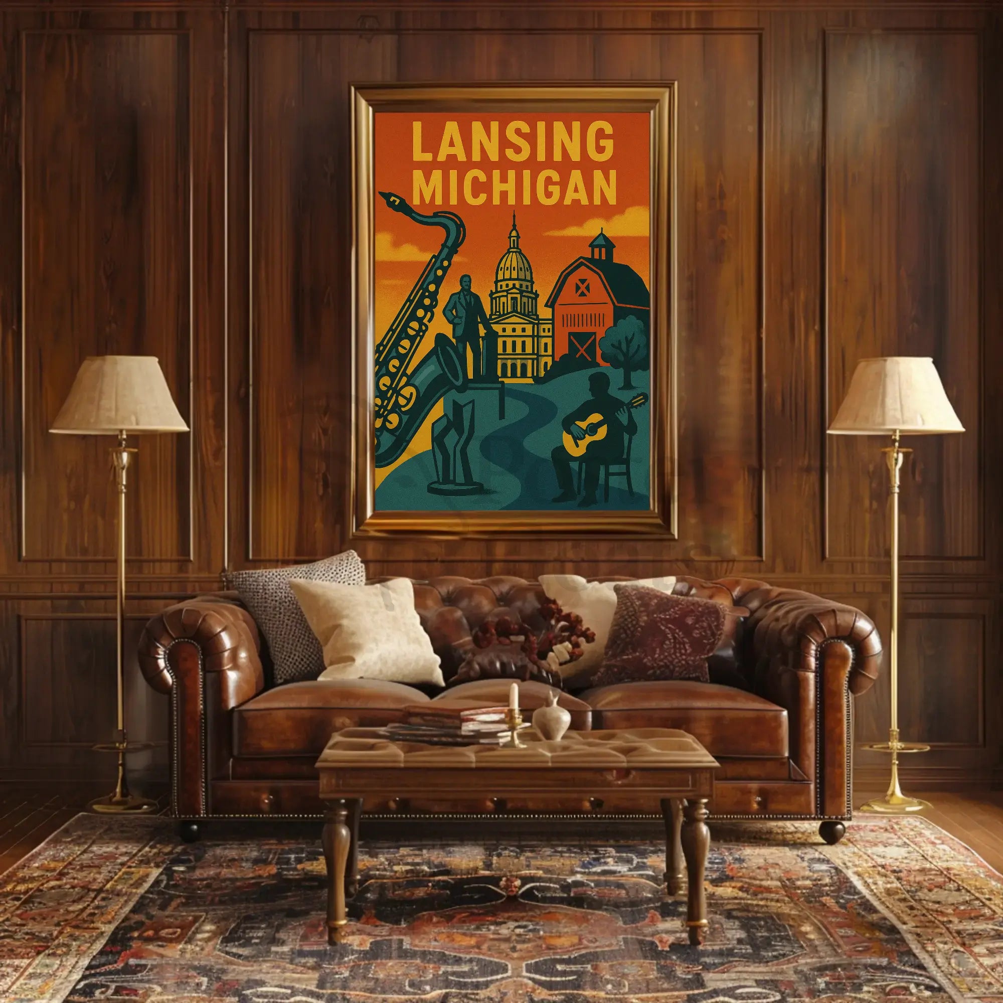 Lansing Michigan Retro Travel and Cultural Heritage Poster PosterGoat