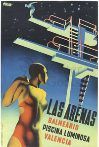 Las Arenas Valencia Art Deco Aquatic Sports Poster PosterGoat