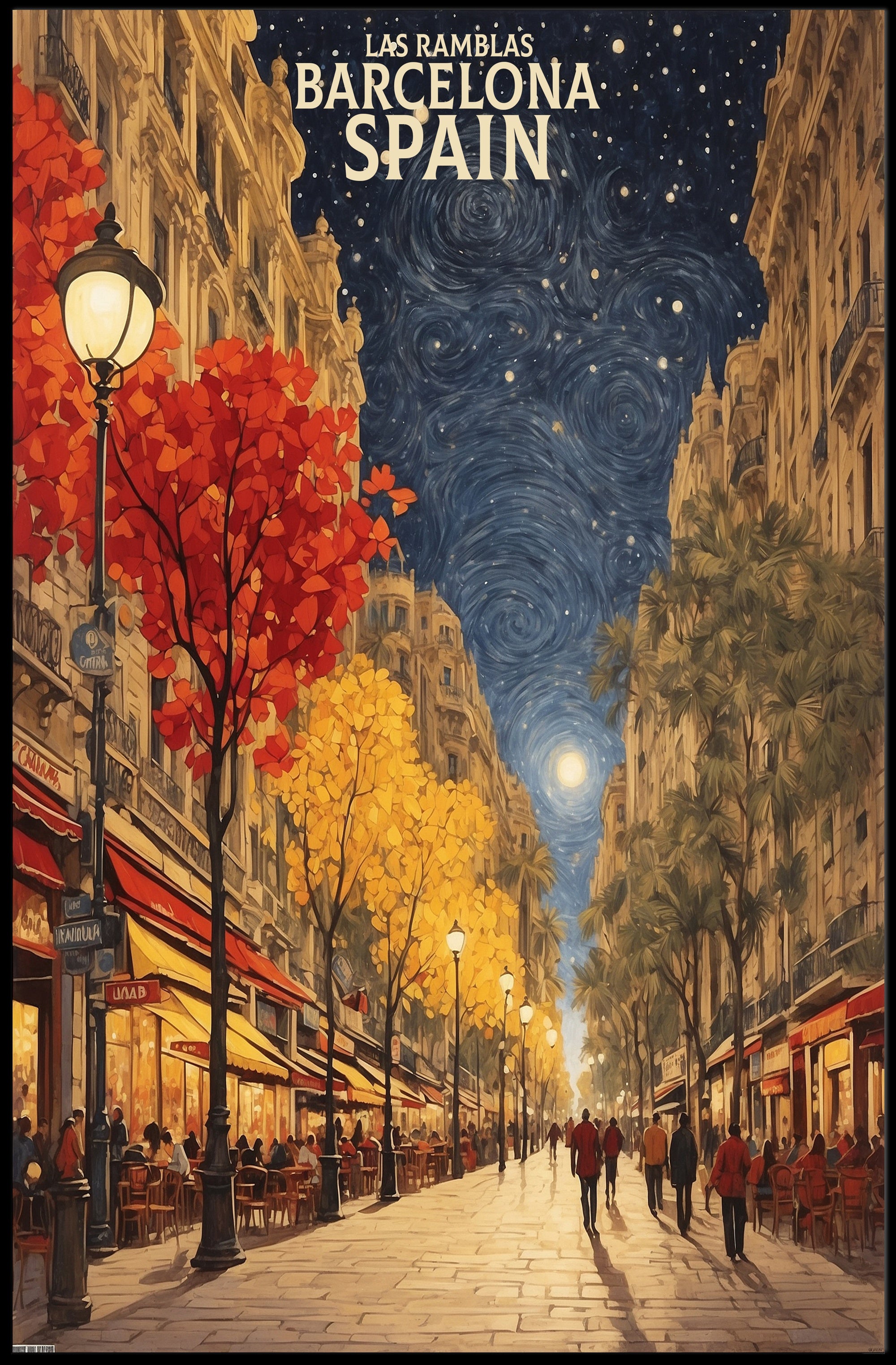 Las Ramblas Evening Stroll Urban or Cityscape Poster PosterGoat