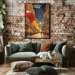 Las Ramblas Evening Stroll Urban or Cityscape Poster PosterGoat