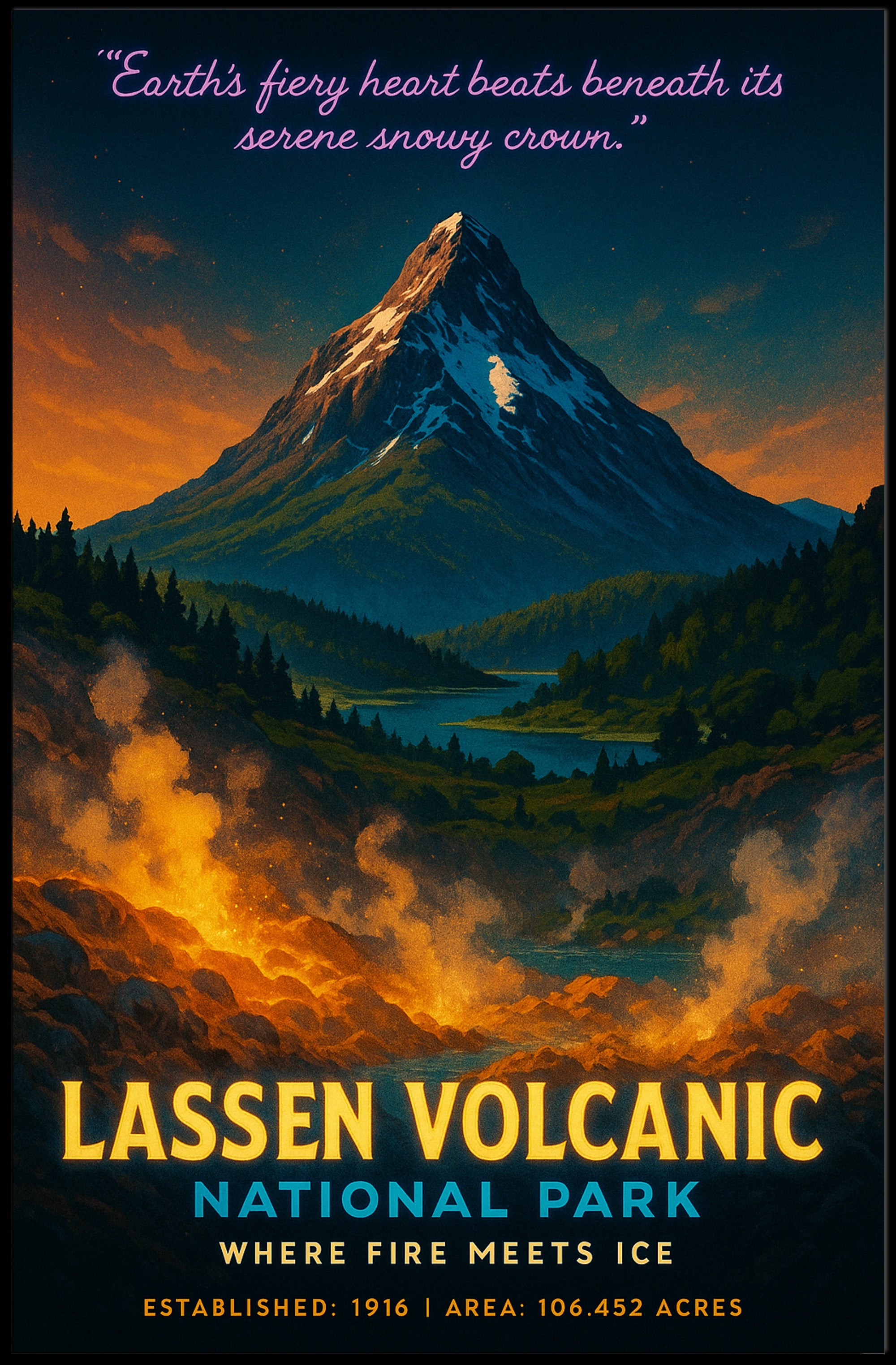 Lassen Volcanic National Park Where Fire Meets Ice Poster PosterGoat