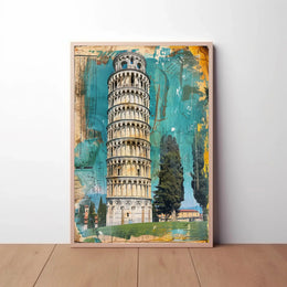 Leaning Tower Vibrant Vintage Travel Poster PosterGoat