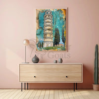 Leaning Tower Vibrant Vintage Travel Poster PosterGoat