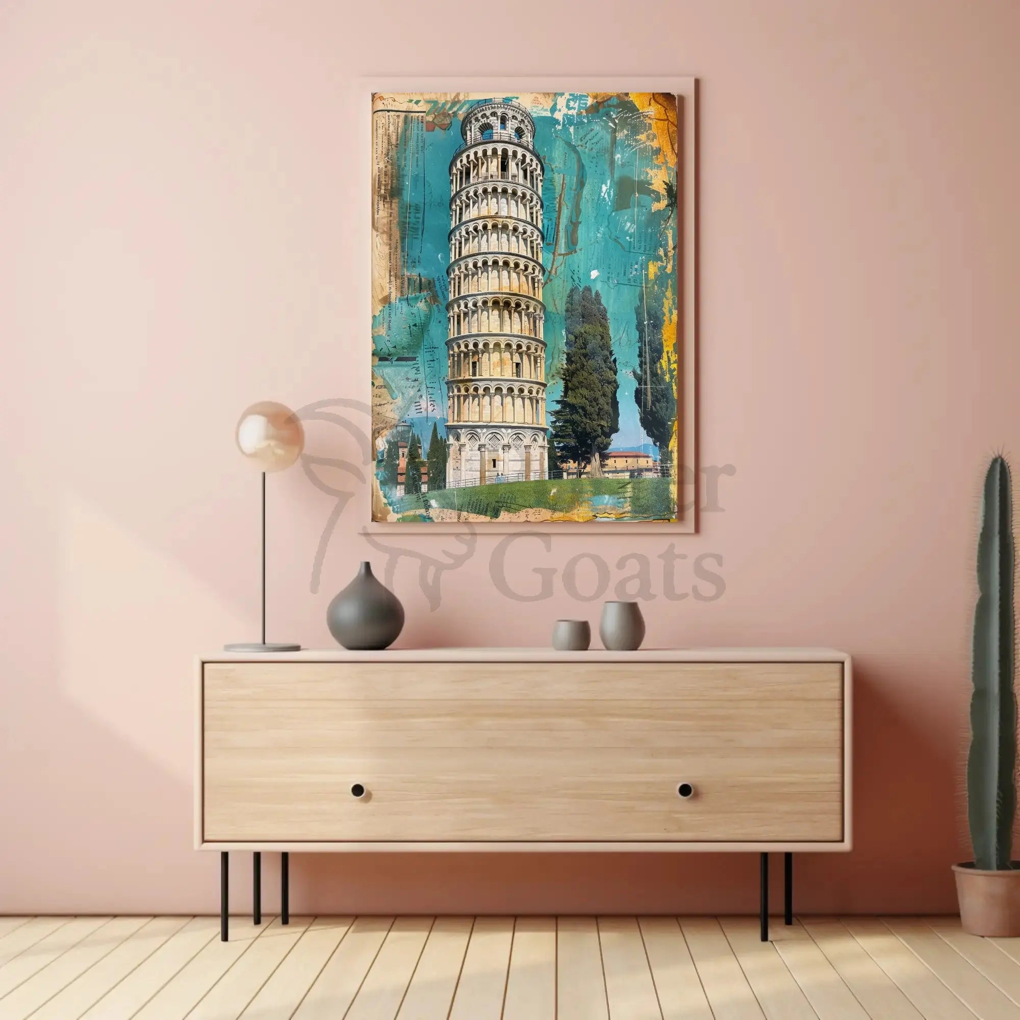 Leaning Tower Vibrant Vintage Travel Poster PosterGoat