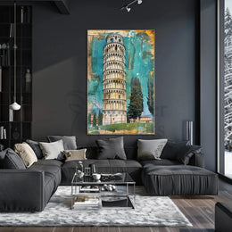 Leaning Tower Vibrant Vintage Travel Poster PosterGoat