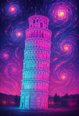 Leaning Tower of Pisa Cosmic Dreamscape Artistic Poster PosterGoat